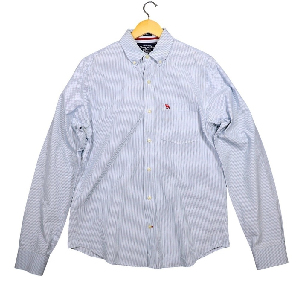 Abercrombie Fitch Mens Classic Fit Blue Stripe Button Down Shirt Size L